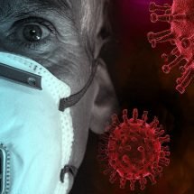 señor con mascarilla y virus
