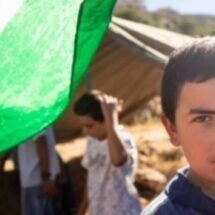 Niño con la bandera de Palestina