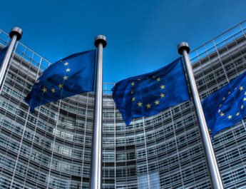 Banderas de la Unión Europea en el Parlamento.