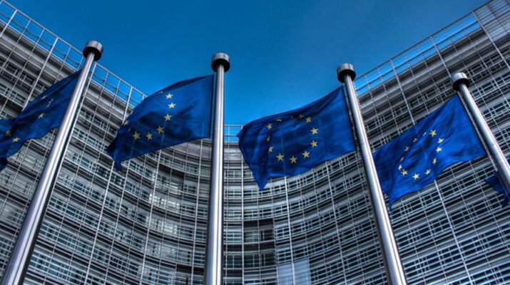 Banderas de la Unión Europea en el Parlamento.