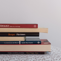 Pila de libros de literatura hispanoamericana entre los que se ven nombres como el de Gabriel García Márquez, Borges, Adolfo Bioy Casares y Mario Vargas Llosa