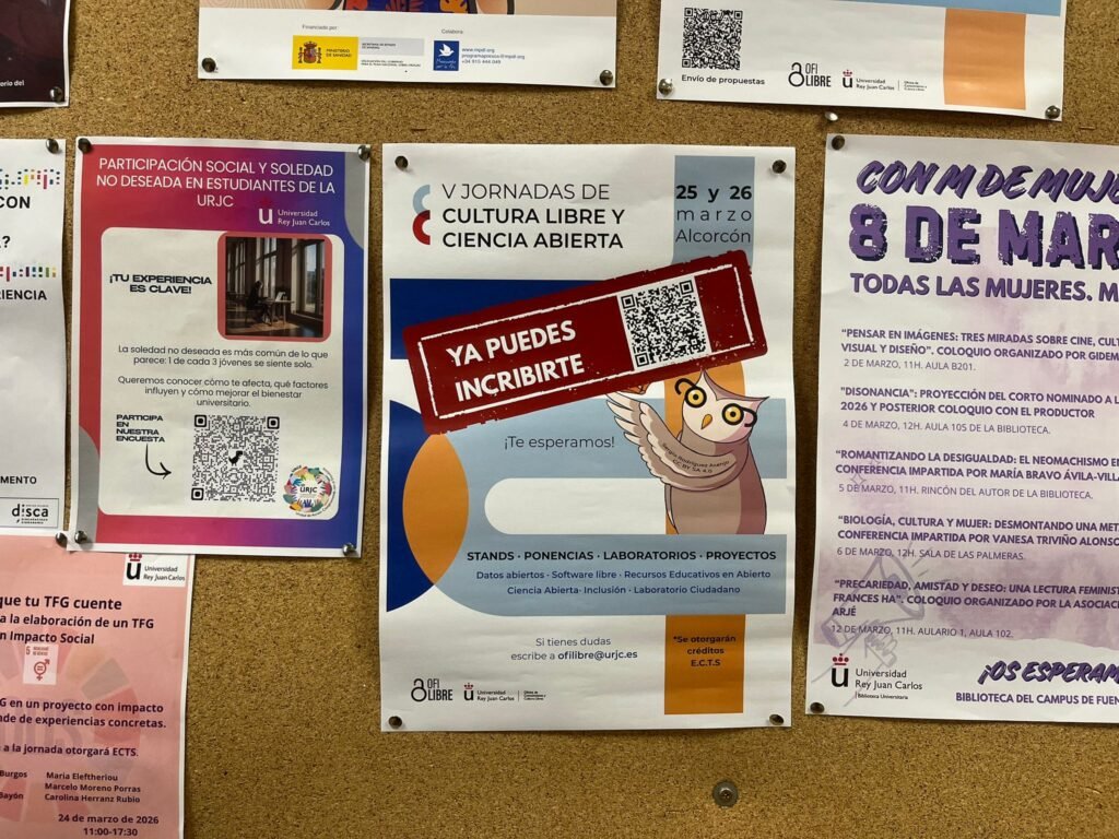 Cartel con código QR para inscribirse a las V Jornadas de Cultura Libre