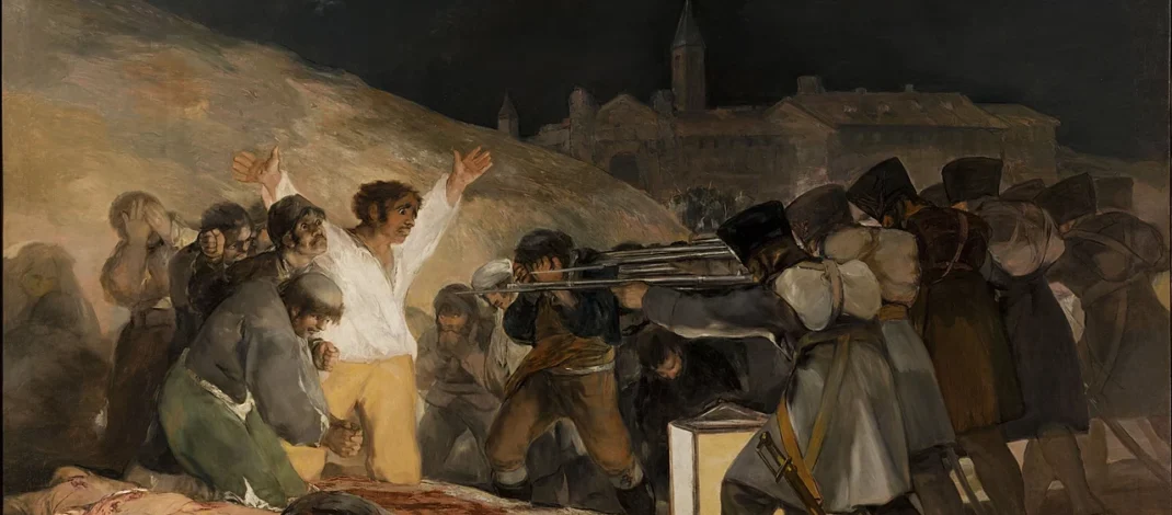 Goya representó la represión posterior al levantamiento en El 3 de mayo en Madrid o Los fusilamientos.