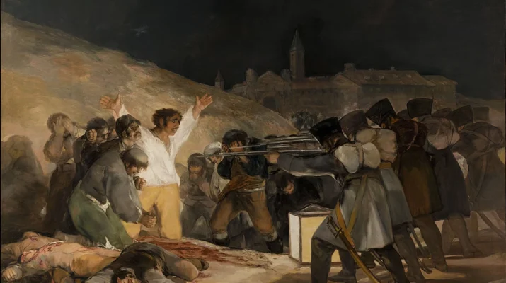 Goya representó la represión posterior al levantamiento en El 3 de mayo en Madrid o Los fusilamientos.